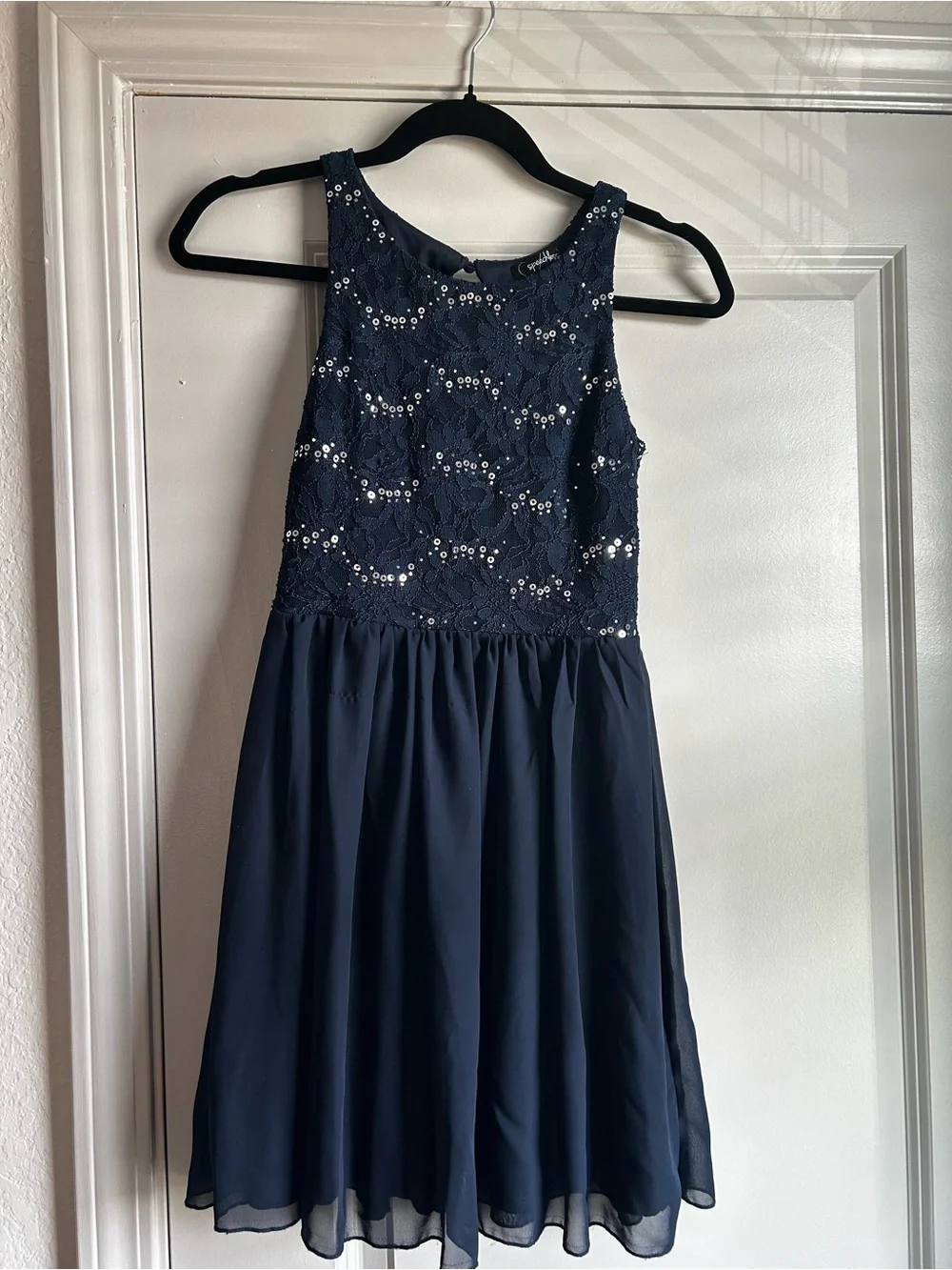 Navy Sequin Cutout Sleeveless Party Dress